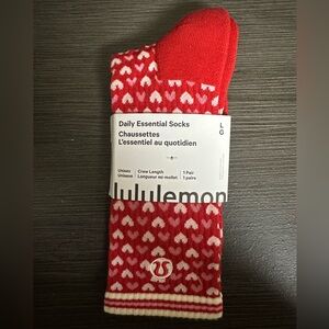 NWT Lululemon athletica Daily Essential Red &White Heart Socks Size L